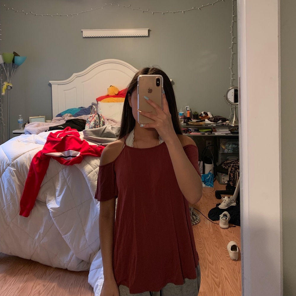 Garage cold shoulder tank top